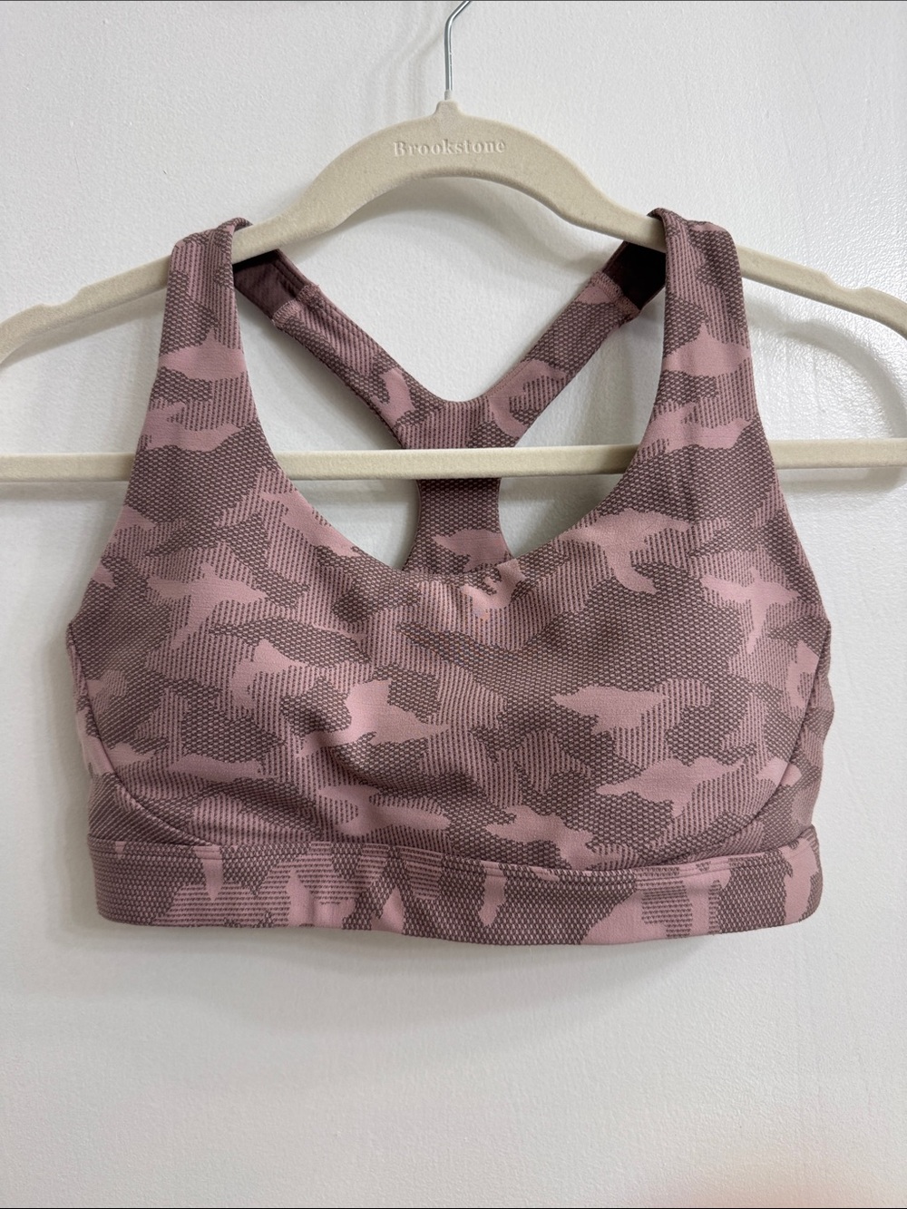 Athleta Mauve Pink Camo Wireless Racerback Sports Bra